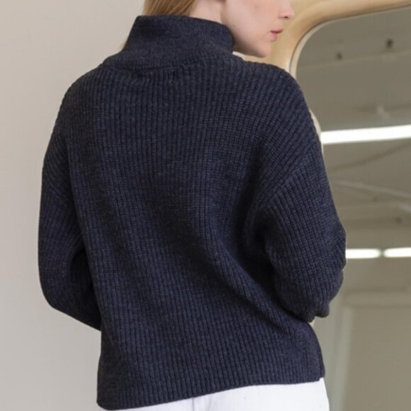 Dark Gray Turtle Neck Button detail Long Sleeve Sweater - Picture 5 of 6